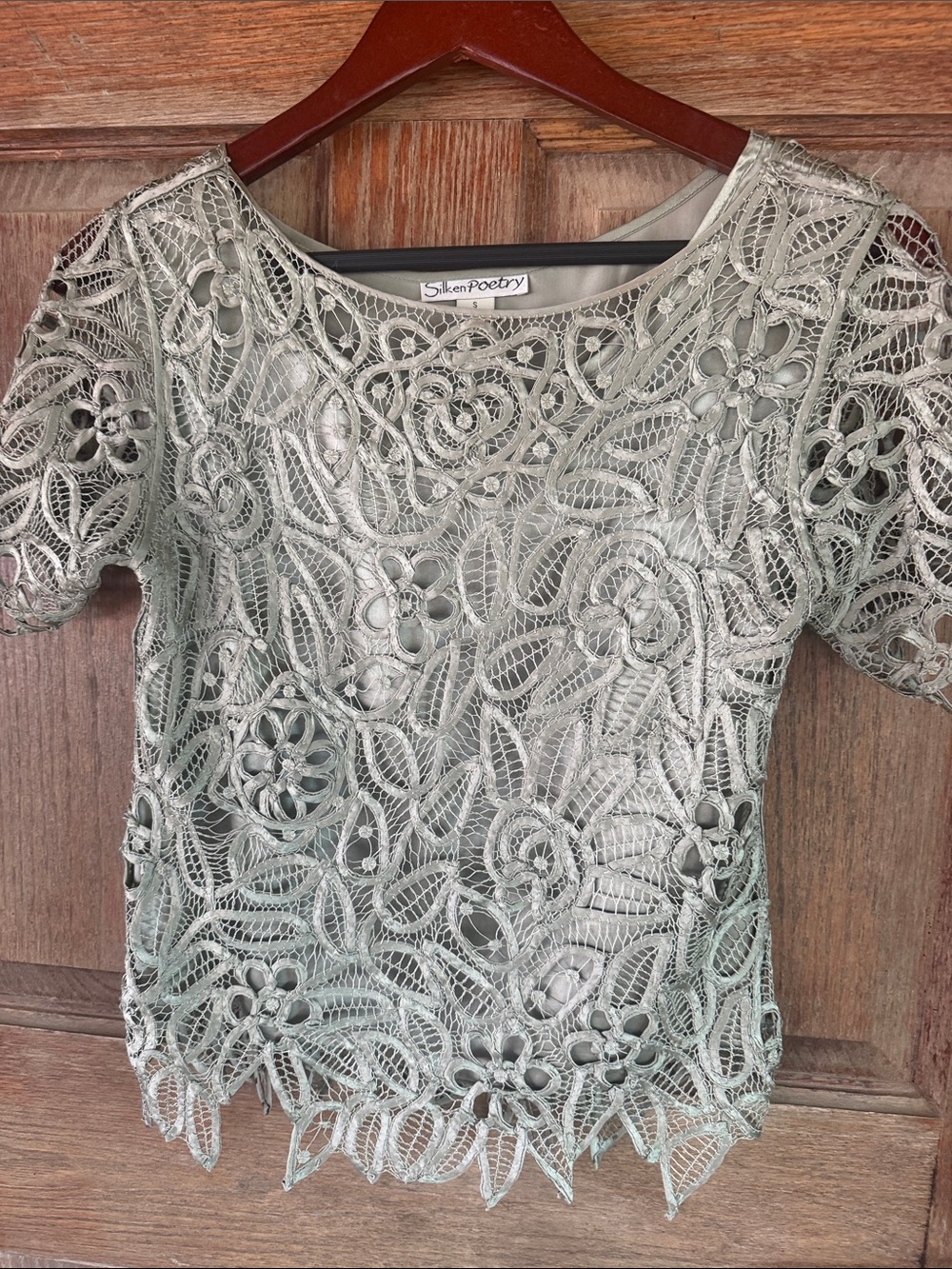 Sage Green Floral Lace Overlay Blouse
